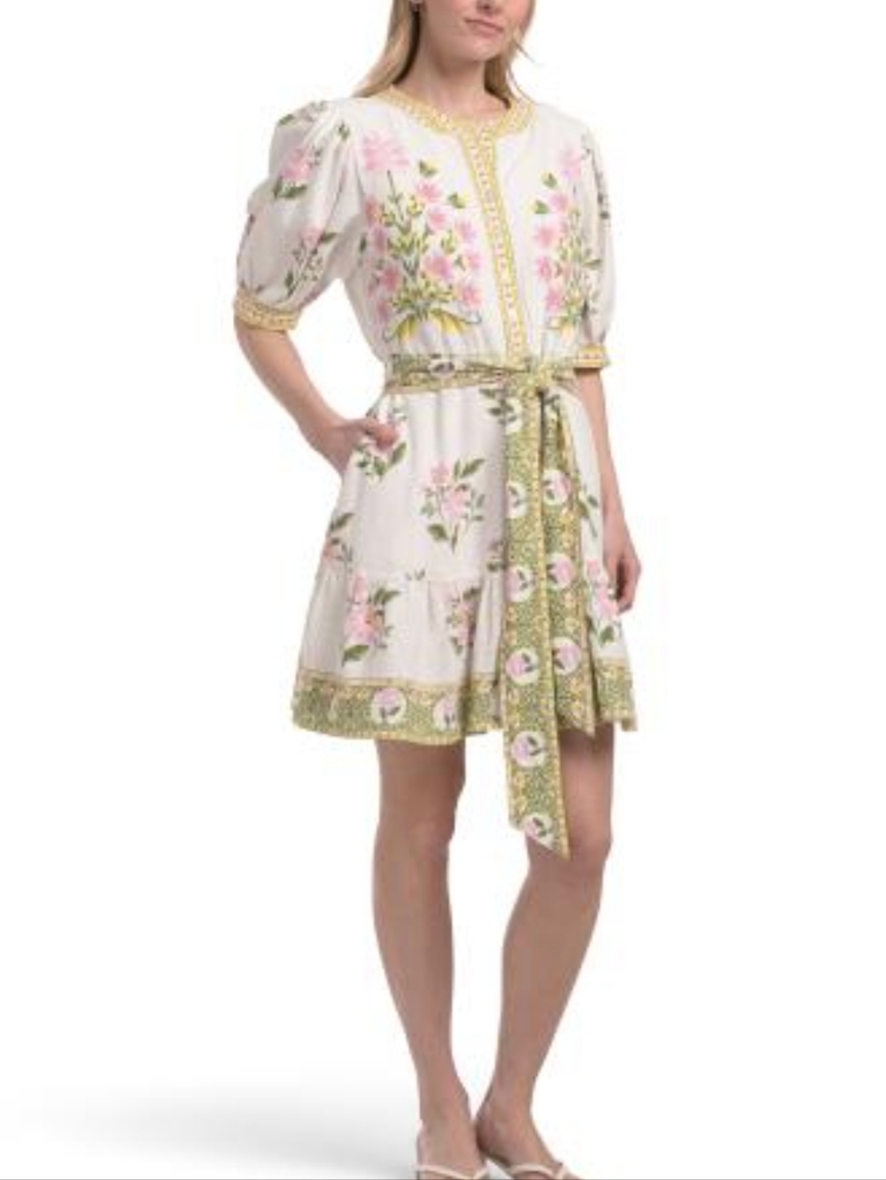 NWT Calypso St. Barth | White Pink Green Linen Blend Shirt Mini Dress Size XL